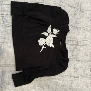 Janie and Jack black puff sleeve sweatshirt and matching leggings.